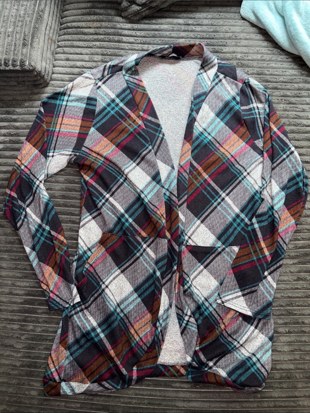 Plaid Open-Front Cardigan Sweater - Multicolor